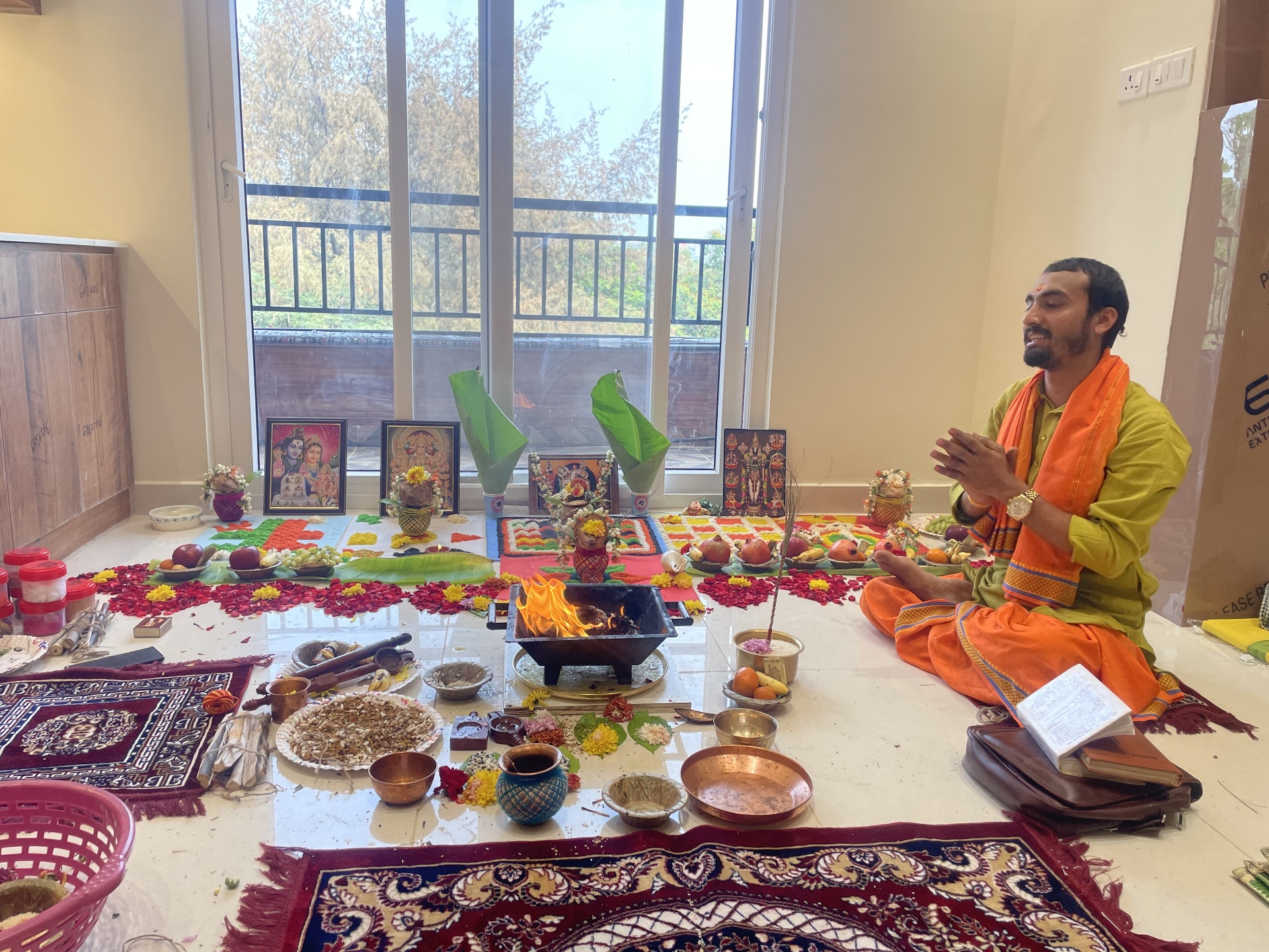 Havan fire ceremony performed by pandit